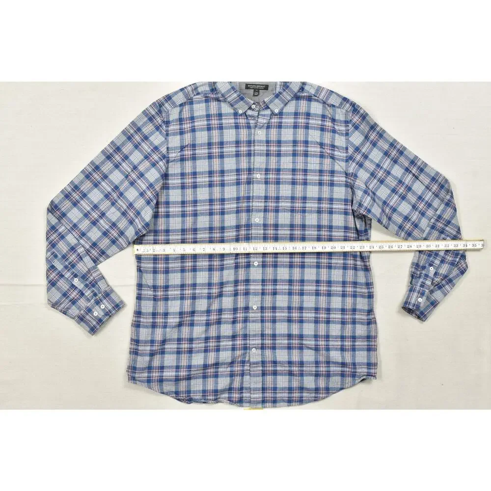 Banana Republic Luxe Flannel Slim Fit Shirt Mens XXL Tall Blue Gray Plaid Long S